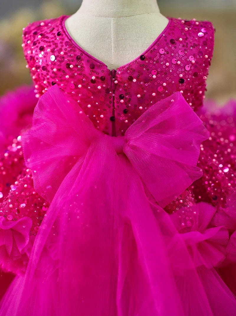 Sunnypetal Sleeveless Sequins Tulle Knee-Length Baby Girl Dress 1st Birthday Party Dress
