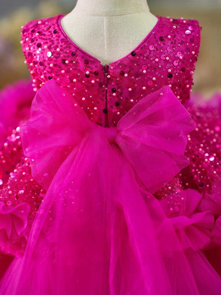 Sunnypetal Sleeveless Sequins Tulle Knee-Length Baby Girl Dress 1st Birthday Party Dress