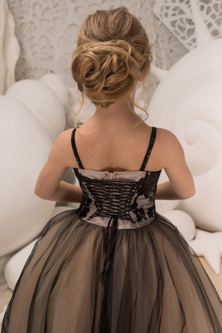Sunnypetal Spaghetti Straps Embroidery Appliques Bodice Ankle-Length Tulle Flower Girl Dresses for Kids