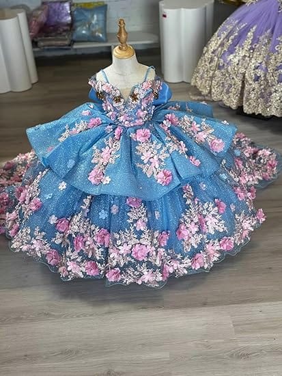 Sunnypetal Sparkling 3D Floral Beaded Off-Shoulder Pageant Dress for Girls