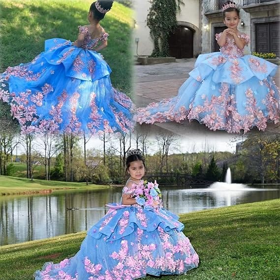 Sunnypetal Sparkling 3D Floral Beaded Off-Shoulder Pageant Dress for Girls