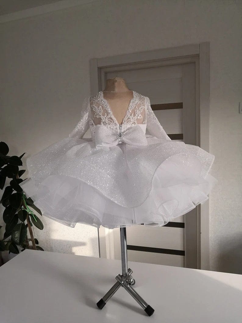 Sunnypetal Sparkling Flower Girl Dress Embroidered Princess Tutu Dress