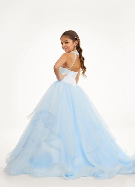 Sunnypetal Sparkling High Neck Ball Gown Flower Girl Dress with Beaded Bodice