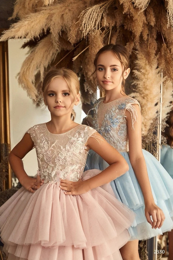 Sunnypetal Sparkling Lace Sleeveless Bodice Flower Girl Dresses Knee-Length Tutu Dress