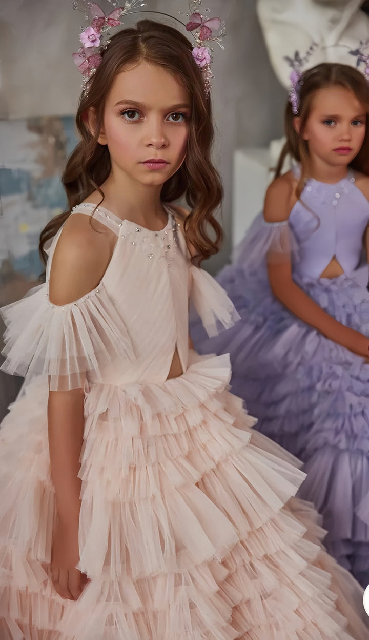 Sunnypetal Super Fluffy Tiered Skirt Combined Flower Girl Dresses with a Stylish Bodice