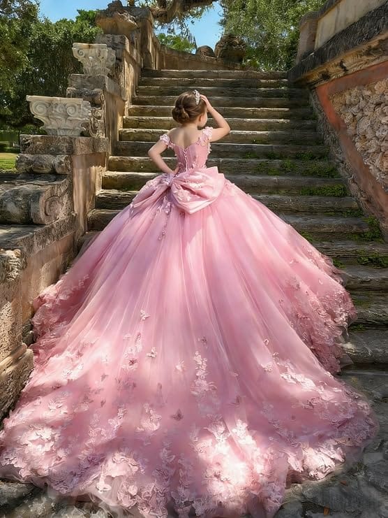 Sunnypetal Sweetheart Neck 3D Butterfly Tulle Flower Girl Dress with Big Bow