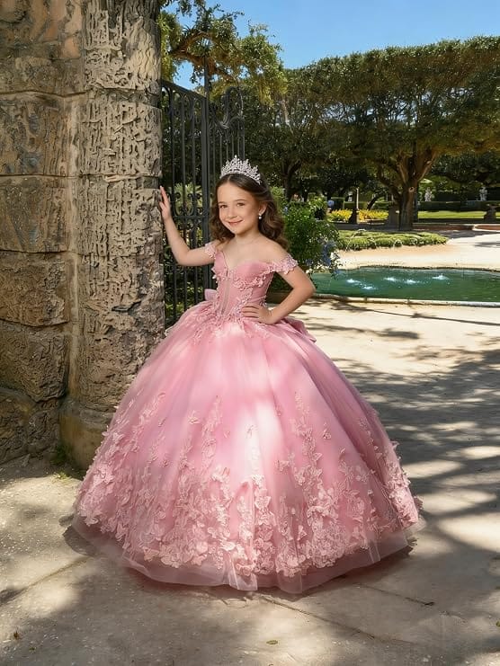 Sunnypetal Sweetheart Neck 3D Butterfly Tulle Flower Girl Dress with Big Bow