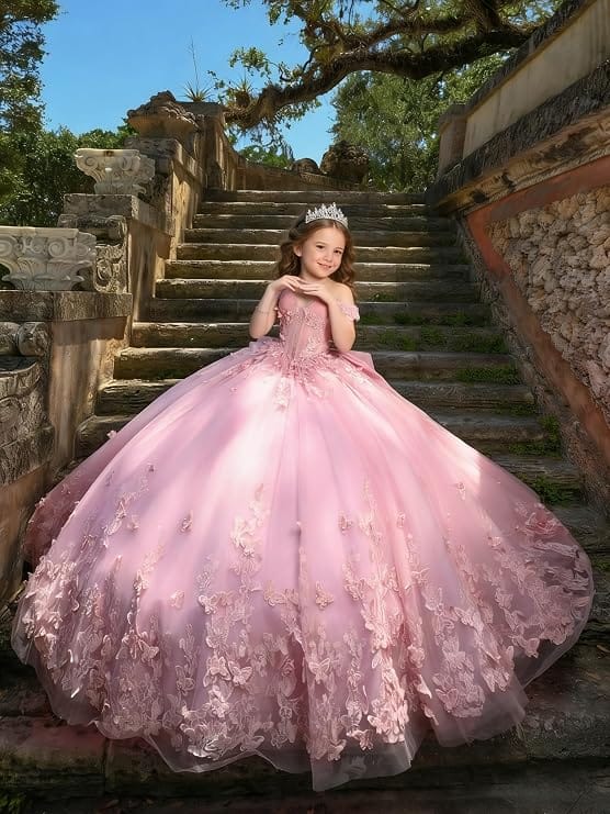 Sunnypetal Sweetheart Neck 3D Butterfly Tulle Flower Girl Dress with Big Bow
