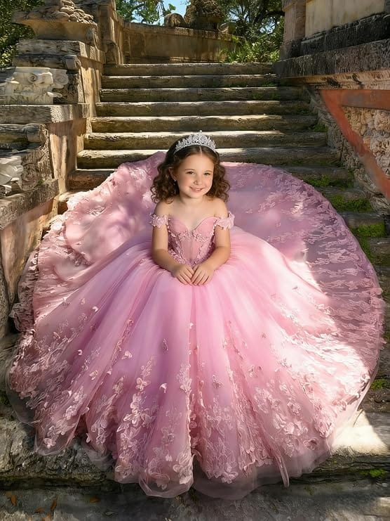 Sunnypetal Sweetheart Neck 3D Butterfly Tulle Flower Girl Dress with Big Bow