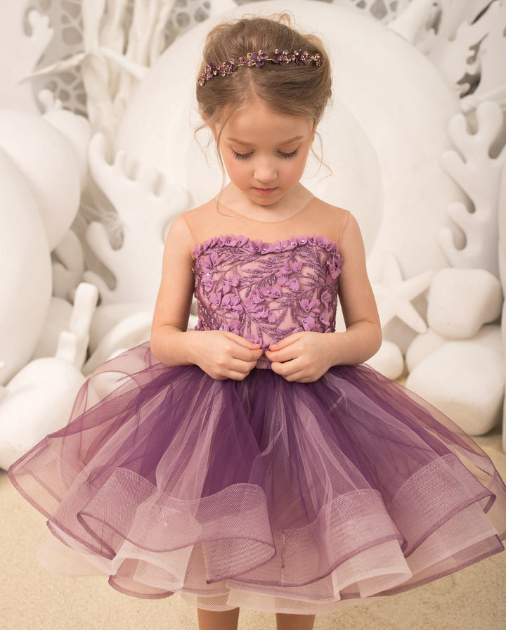 Sunnypetal Tulle Appliques Child Princess Flower Girl Dresses With Beading ﻿