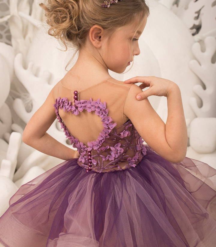 Sunnypetal Tulle Appliques Child Princess Flower Girl Dresses With Beading ﻿