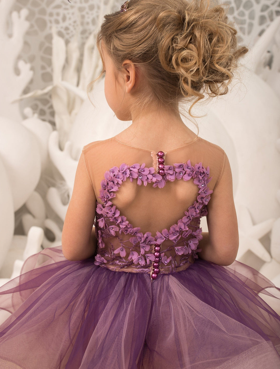 Sunnypetal Tulle Appliques Child Princess Flower Girl Dresses With Beading ﻿