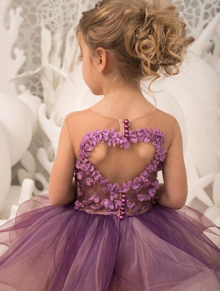 Sunnypetal Tulle Appliques Child Princess Flower Girl Dresses With Beading ﻿