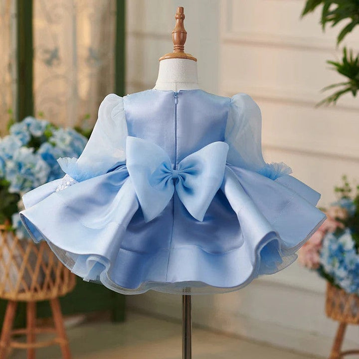 Sunnypetal Tulle Long Sleeves Sequins Knee-Length Satin Baby Toddler Girl Dresses with Bow