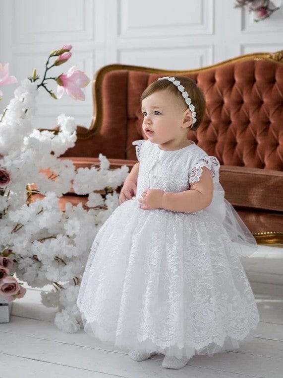 Sunnypetal White Baby Girl Christening Gown，Baptism Gift Girl From Godparents