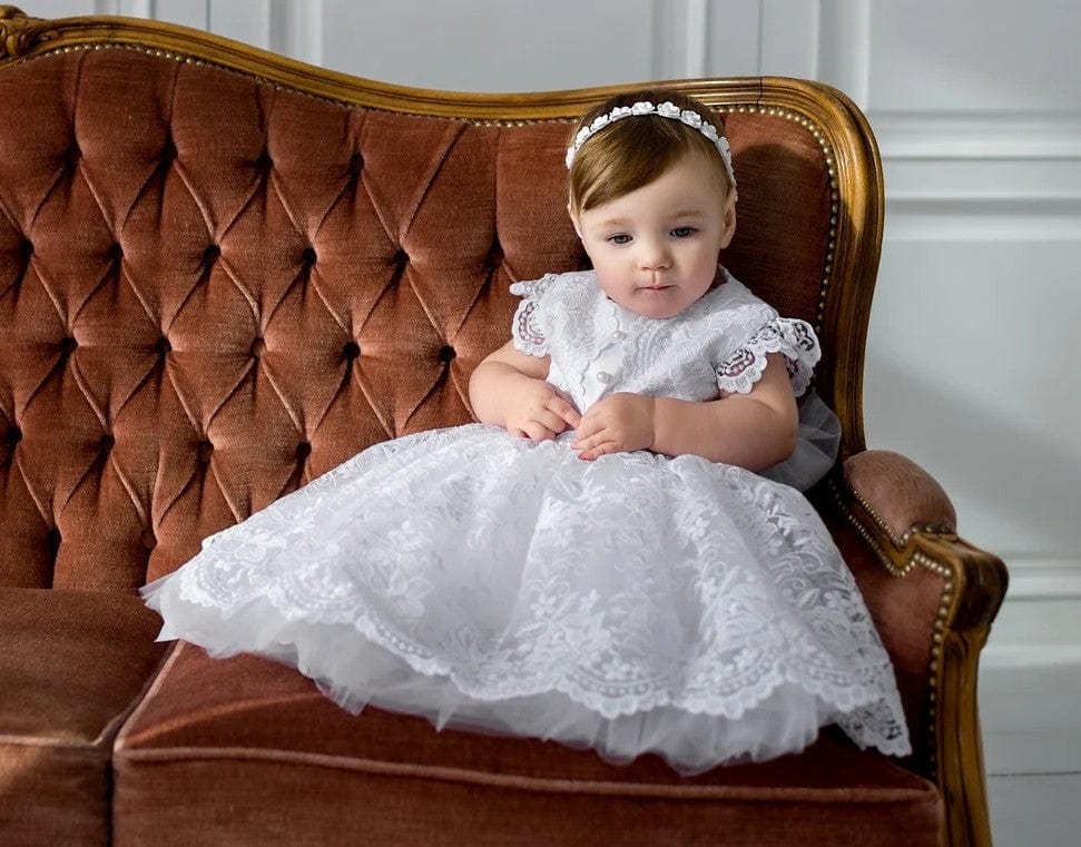 Sunnypetal White Baby Girl Christening Gown，Baptism Gift Girl From Godparents