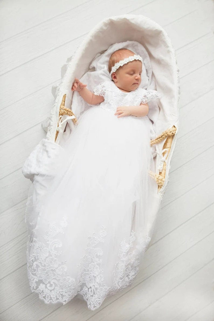 Sunnypetal  White Christening Gowns Newborn Girl Baptism Dress