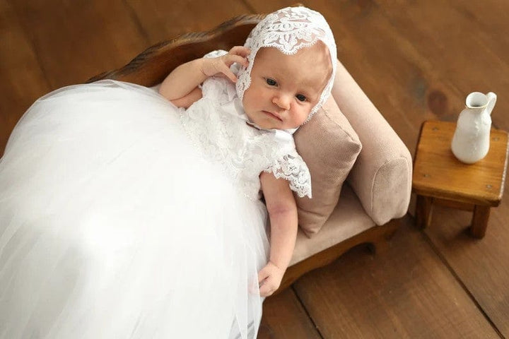 Sunnypetal  White Christening Gowns Newborn Girl Baptism Dress