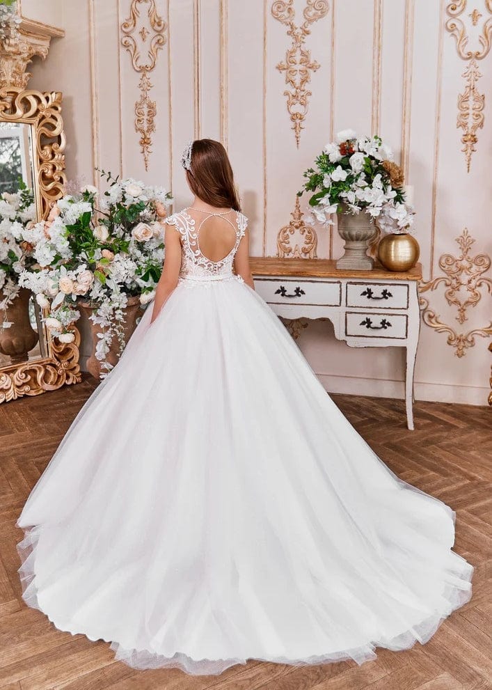 Sunnypetal White Glitter Tulle Flower Girl Dresses Sleeveless