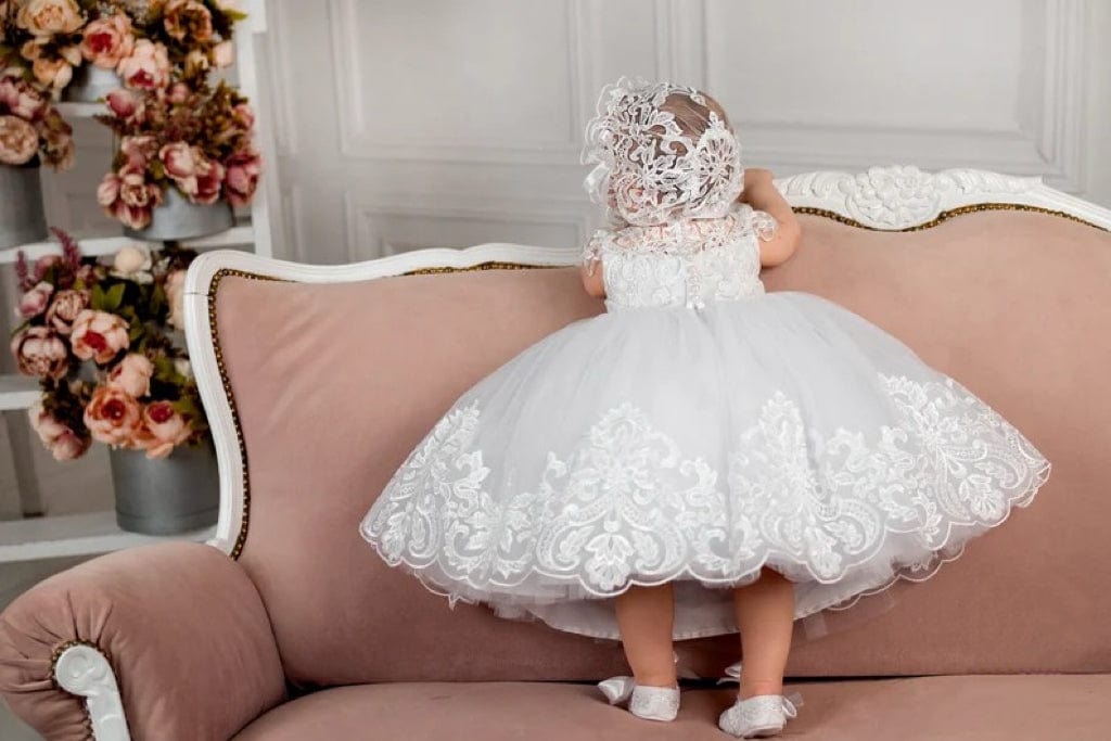 Sunnypetal White Lace Blessing Baptism Dress for Baby Girl