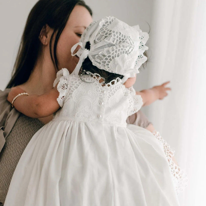 Sunnypetal White Lace Christening Gown Baby Girl Baptism Dress