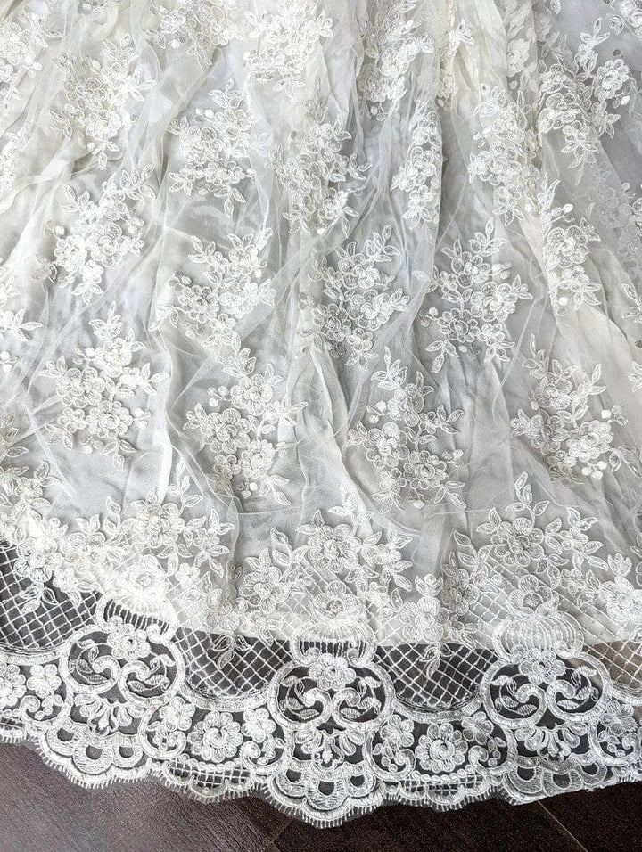 Sunnypetal White Lace Pearls Baby Girls Baptism Dress Christening Gown