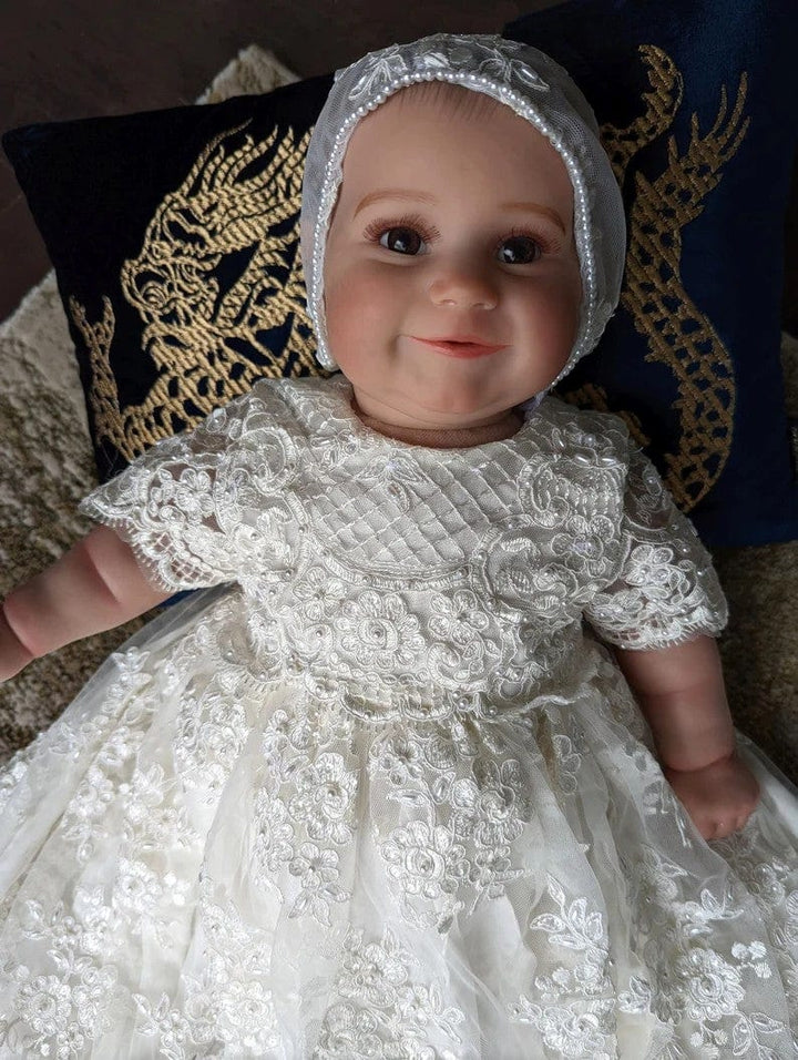 Sunnypetal White Lace Pearls Baby Girls Baptism Dress Christening Gown