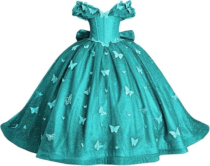 Turquoise / 18m Sunnypetal Enchanted Blue Butterfly Princess Flower Girl Dress