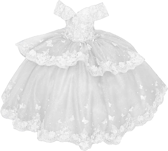 White / 18m Sunnypeta lEnchanted Blue Sweetheart Tulle Flower Girl Gown with Floral Appliqués