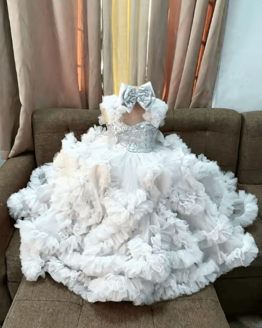 White / 18m Sunnypetal Luxury Hot Pink Ruffle Tulle Flower Girl Ball Gown with Sequin Bow