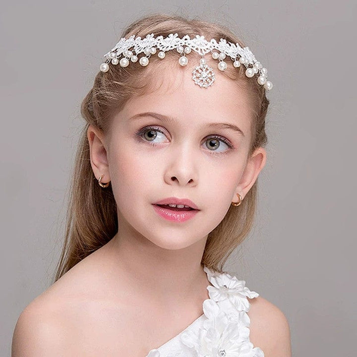 White Sunnypetal Children's Crown Tiara White Chain Wreath Princess Girl Crown Pearl Headband