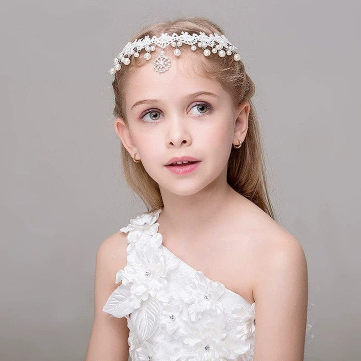 White Sunnypetal Children's Crown Tiara White Chain Wreath Princess Girl Crown Pearl Headband