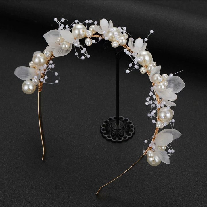 White Sunnypetal Children's hHairband Pearl Flower Headband Hand-Woven Headdress
