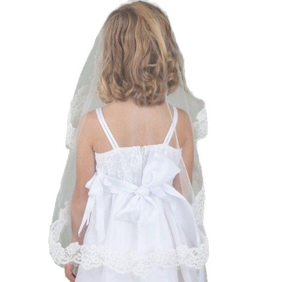 White Sunnypetal Elegant Lace First Holy Communion Veil for Girls – Flower Girl Church Veil