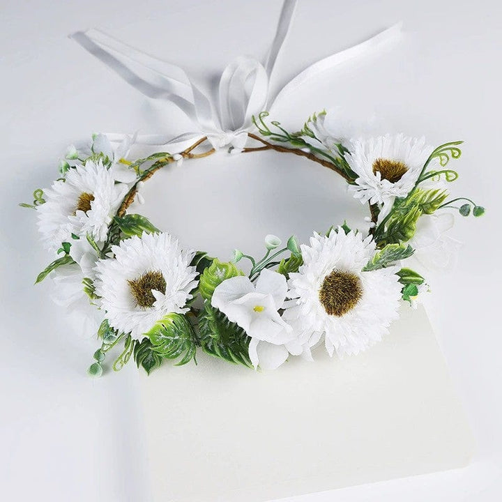 White Sunnypetal Fairy Floral Crown Woodland Headband Hair Wreath Forest Elven Circlet for Girls