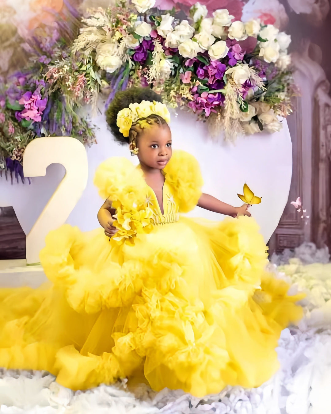 Yellow / 12m Sunnypetal Lavender Ruffles Tulle Flower Girl Dresses Baby Kids Pageant Gowns