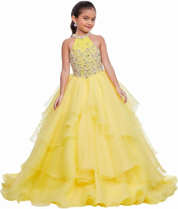 Yellow / 18m Sunnypetal Layered Organza Princess Ball Gown Flower Girl Dress for Pageant &amp; Party