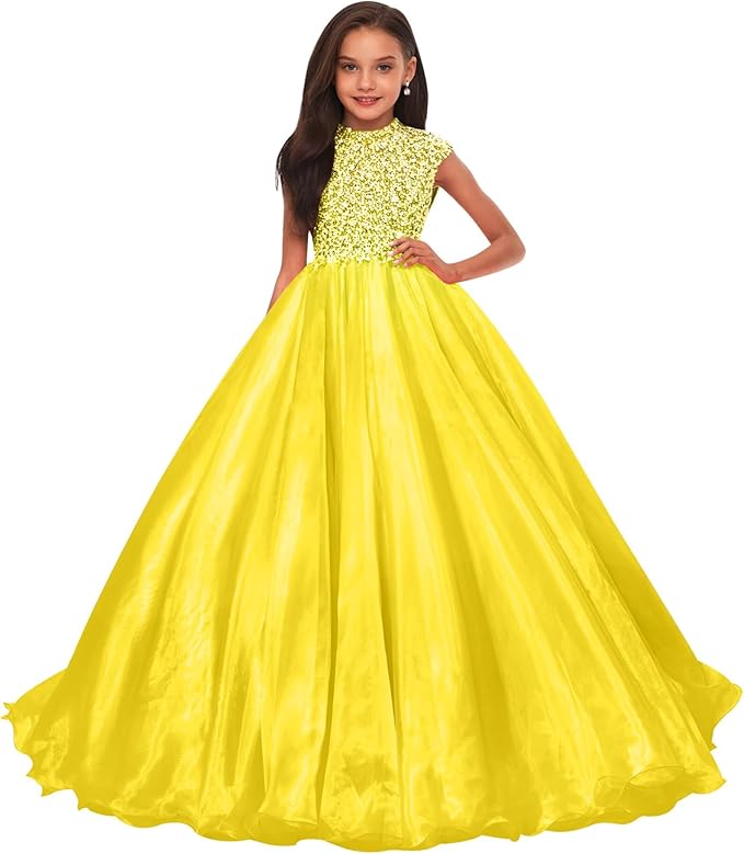 Yellow / 18m Sunnypetal Sparkling Hot Pink Ball Gown Flower Girl Dress with Rhinestones Beaded Bodice